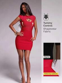 Nuvra Boat Neck Sexy Bandage Hollow Design Fashion Date Night Out Club Party Commute Dress Red Summer - Red - View 1