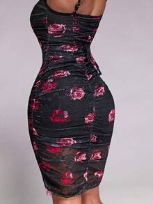 Nuvra Women's 2-In-1 Sleeveless Mesh Floral Fitted Butt-Lifting Sexy Long Dress - Multicolor - View 2
