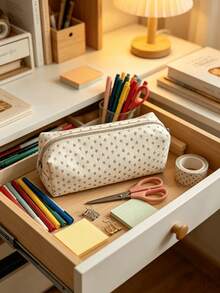 1PC Durable Natural Linen Pink Floral Print Ins Style Multi Purpose Zipper Pencil Case For Student Desk Stationery Makeup Organizer Back To School Gift - Single Piece - View 8