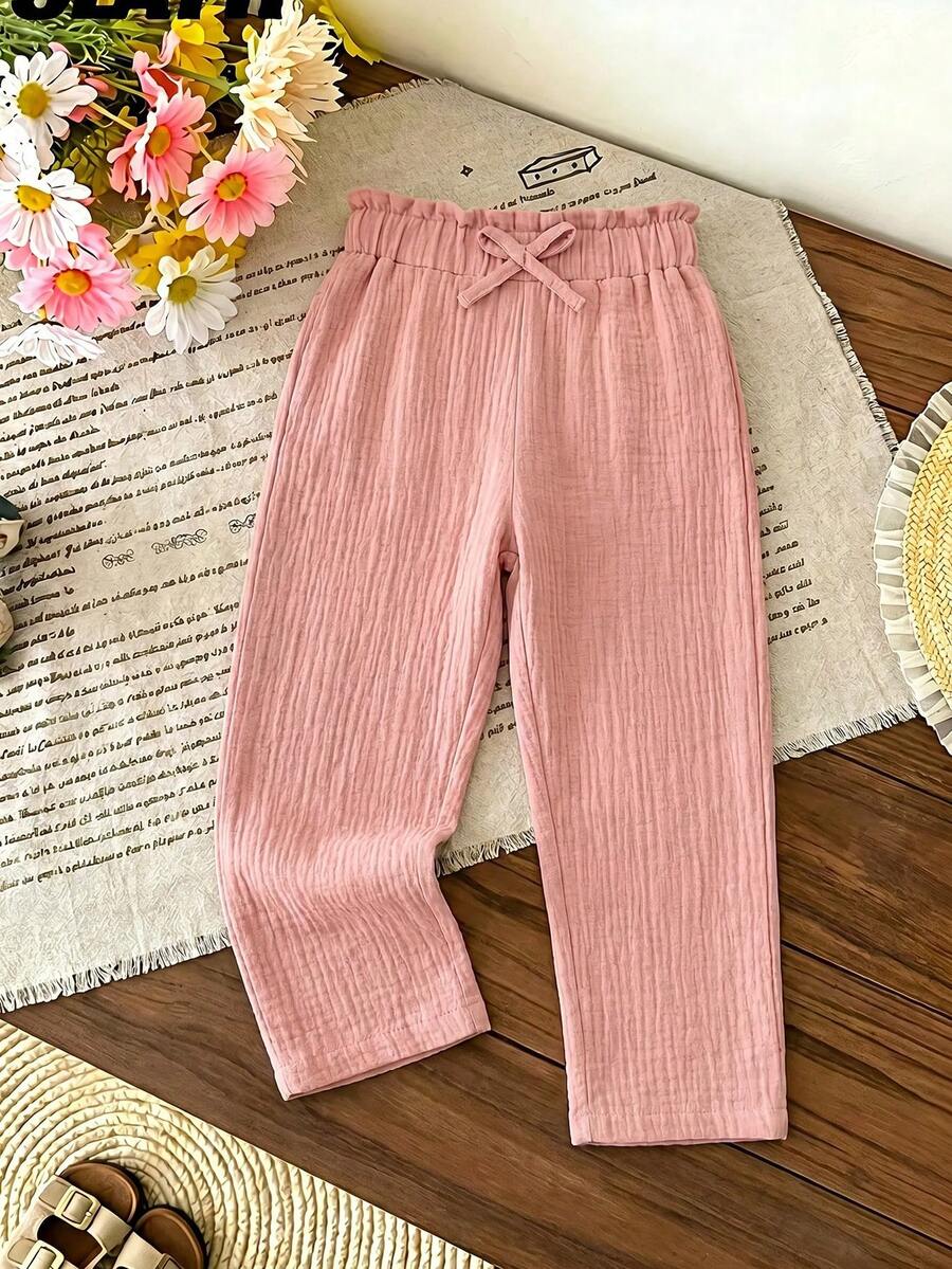 SHEIN Cô Gái Trẻ Hoa sen Màu hồng Màu thuần Đơn giản Và Đúng mốt Lỏng lẻo Thoải mái Giải trí Quần Cho mùa hè Kỳ nghỉ - Bụi hồng - Xem 1