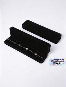 Velvet Jewelry Box, Long Chain Ring Box, Pearl Necklace Storage Case, Gift Box For Earrings Pendant, Portable Flannel Jewelry Packaging Box - Black - View 1