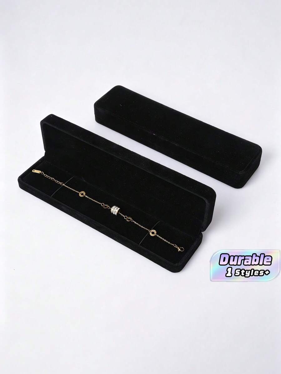 Velvet Jewelry Box, Long Chain Ring Box, Pearl Necklace Storage Case, Gift Box For Earrings Pendant, Portable Flannel Jewelry Packaging Box - Black - View 1
