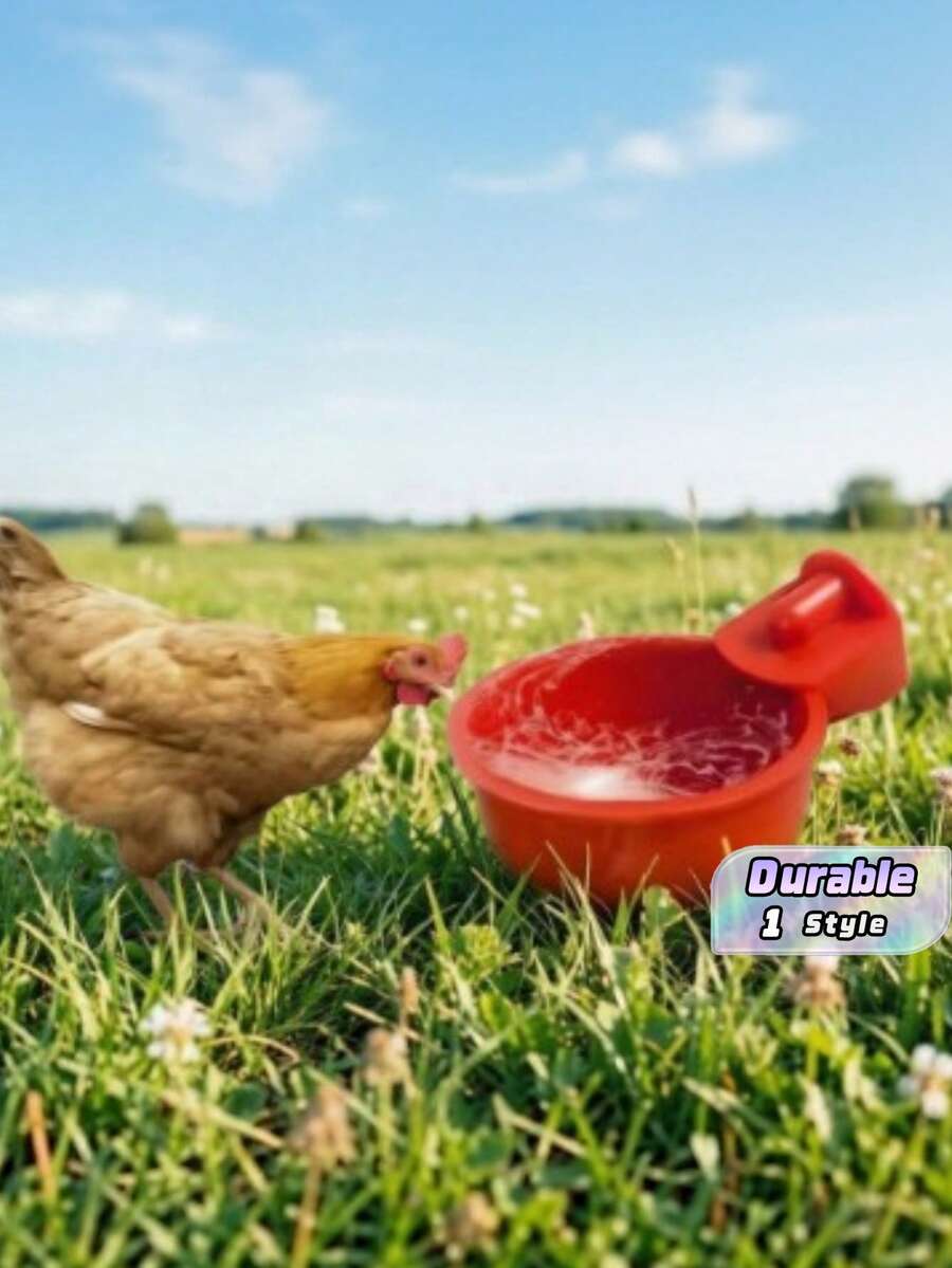 Auto Refill Chicken Water Drinker Bowl, Red Plastic Poultry Automatic Waterer Cup, Easy Install With Drill Bit, Suitable For Backyard Farm Chicken Duck Turkey Bird - default - View 1