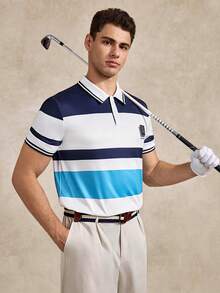 Summer Outing Top, Color-Block Pattern, Men's Standard Size POLO Shirt, Classic Multi-Color Striped Print Pattern, Pattern Design, Daily, Office Casual Business Style Top - Multicolor - View 5