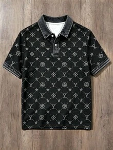 Manfinity Joysei Men's All-Over Print Casual Commute Short Sleeve Polo Shirt - Black - View 5