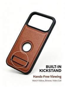 1pc Premium PU Leather Textured Phone Case With Stand, Shockproof, Compatible With IPhone 17 Pro Max Plus - Brown - View 4