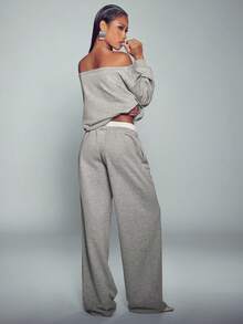 Normani Setelan 2 Potong Atasan dan Celana Tanpa Lengan Warna Polos untuk Wanita - Grey - View 3