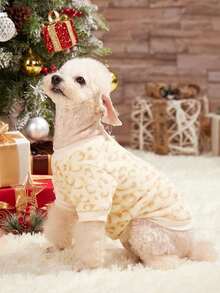 PETSIN 1pc Yellow Leopard Print Fleece Pet Sweatshirt, No Hat, Pet Warm Clothes - Multicolor - View 10