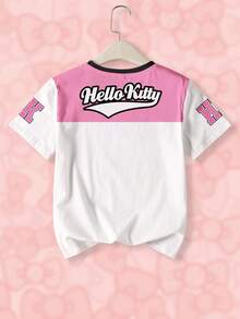 HELLO KITTY AND FRIENDS | SHEIN 青少年女孩卡通文字图案圆领短袖舒适休闲运动T恤，夏季 - 白色 - 查看 2