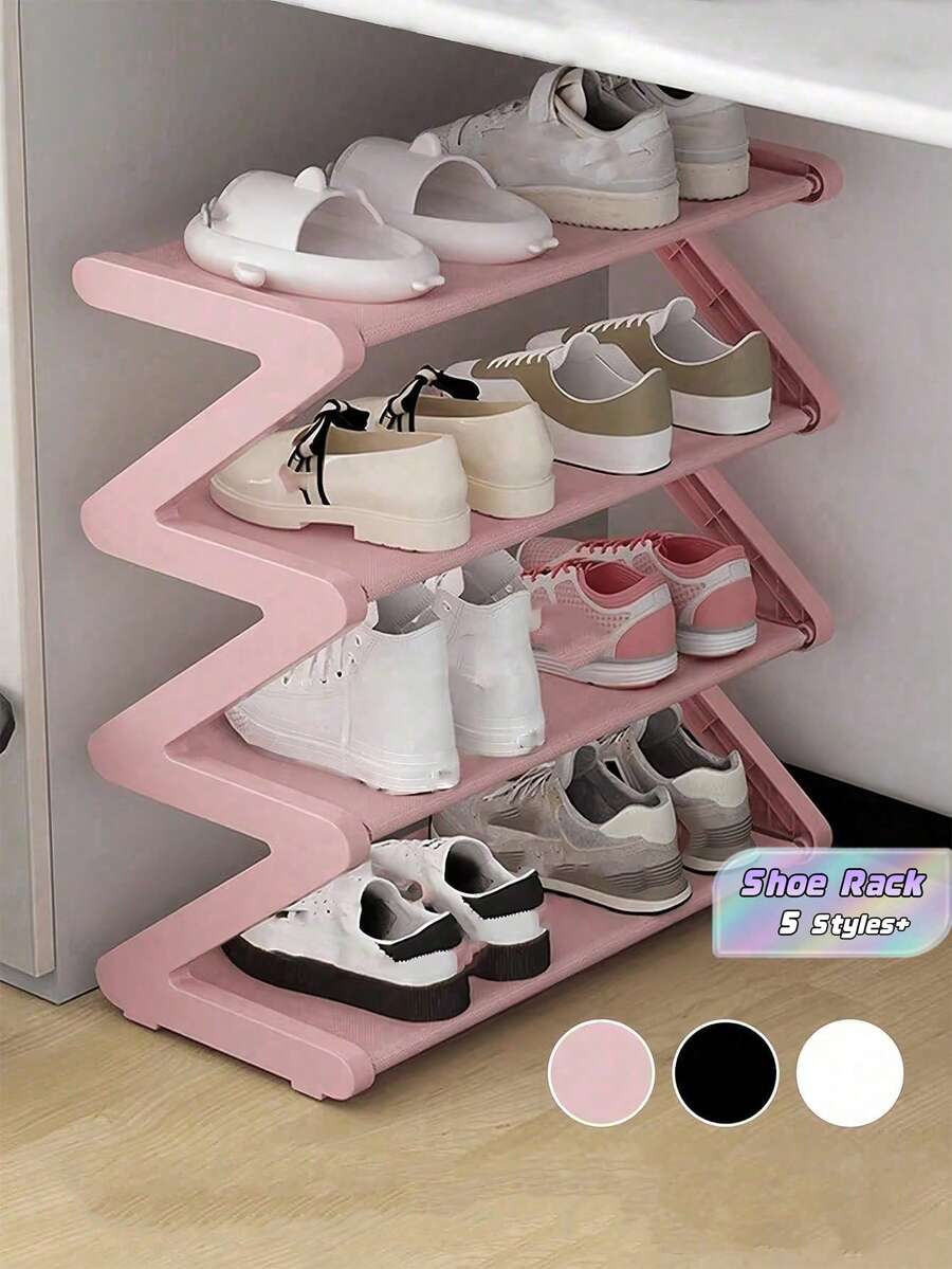 1PC Z Shaped Shoe Rack Plastic Floor Standing Storage Shelf Multi Function High Capacity Easy Assemble Organizer For Home Dorm Living Room Bedroom Space Saving - Multicolor - View 1