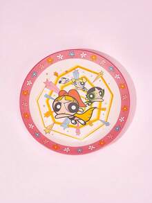 THE POWERPUFF GIRLS X Joivida 1個 X Joivida 粉色白色陶瓷晚餐盤，活力卡通設計，適合居家、廚房，可用作零食、糖果、甜點、蛋糕、水果盤，適合家庭、派對、野餐、婚禮，充滿活力的禮物 - 彩色 - 查看 8