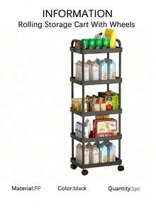 3/4/5-Tier Rolling Storage Cart With Wheels - Multi-Functional Organizer, Sturdy Plastic Construction, Easy To Assemble, Tool-Free, Space-Saving Storage Rack Suitable For Kitchens, Bathrooms, Offices, Bedrooms - Suitable For Home And Commercial Use - Car Storage Rack/Black - View 15