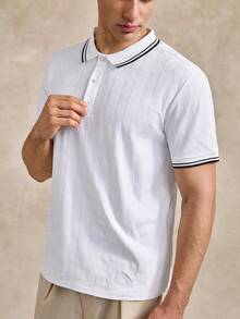 Golf Men's Contrast Color Button Half-Placket Short Sleeve Polo Shirt, Business & Formal Occasions - White - View 7