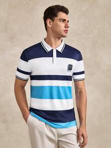 Summer Outing Top, Color-Block Pattern, Men's Standard Size POLO Shirt, Classic Multi-Color Striped Print Pattern, Pattern Design, Daily, Office Casual Business Style Top - Multicolor - View 4
