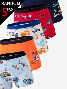 [5 Random Piece] Young Boys Trunks-Random Five Pack Colorful Cartoon Vehicle Dinosaur Stars Fun Patt - Multicolor - View 7