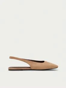 Nöista Beige Suede-Effect Slingback Flat With A Pointed Toe And Clean Lines, Offering An Elegant And Timeless Silhouette. - Khaki - View 2