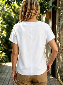 SHEIN Holidaya 女款度假休閒印花短袖襯衫 - 白色 - 查看 2