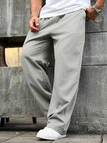 Manfinity RSRT Plus Size Men's Solid Color Straight Leg Loose Casual Long Pants - Grey - View 5