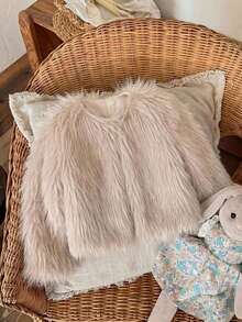 Baby Girl Autumn/Winter Cute Versatile Fluffy Apricot Jacket Coat - Apricot - View 3