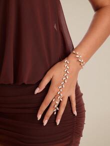 Altistry 1pc Women's Minimalist Style Rhinestone Finger Chain Bracelet, Fashionable & Versatile - Gold - View 3