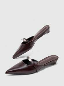 CUCCOO BIZCHIC Women's Pointed Small Slope Heel Brown Metal Buckle Women's Mules Shoes Mules Shoes Simple Commuting Backless Women's Shoes Suitable For Work Fall Shoes - Horse Oil Second Generation Coffee 4 # - View 1