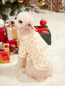 PETSIN 1pc Yellow Leopard Print Fleece Pet Sweatshirt, No Hat, Pet Warm Clothes - Multicolor - View 6