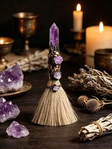 1件手工天然水晶迷你女巫掃帚祭壇工具 靈性修行魔法掃帚萬聖節裝扮派對小禮品 適合維卡巫術愛好者的趣味禮物 - 彩色 - 查看 5