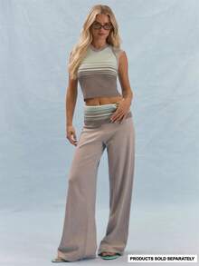 MUSERA Mid Rise Wide Leg Knit Trousers With Stripe Pattern Foldover Waistband Coord Bottoms Only Summer Casual Everyday Girly Y2K Soft Social - Multicolor - View 1