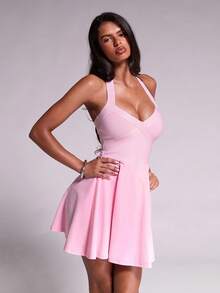 Nuvra Summer Halter Neck Waist-Cinched Sexy Fashion Short Dress - Multicolor - View 6