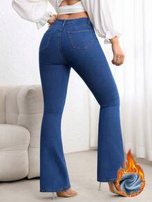 SHEIN ICON Casual Washed Slim Fit Flare Leg Denim Jeans - Blue - View 2