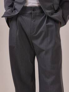 Musero Pleat Front Tailored Trousers Straight Leg Fit Front Zip Closure Spring Summer Essentials Co Ord Trousers Only - Grey - View 5