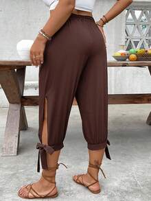 EMERY ROSE Plus Size High Waist Tapered Leg Tie-Up 7/10 Pants Spring Summer - Red Violet - View 2
