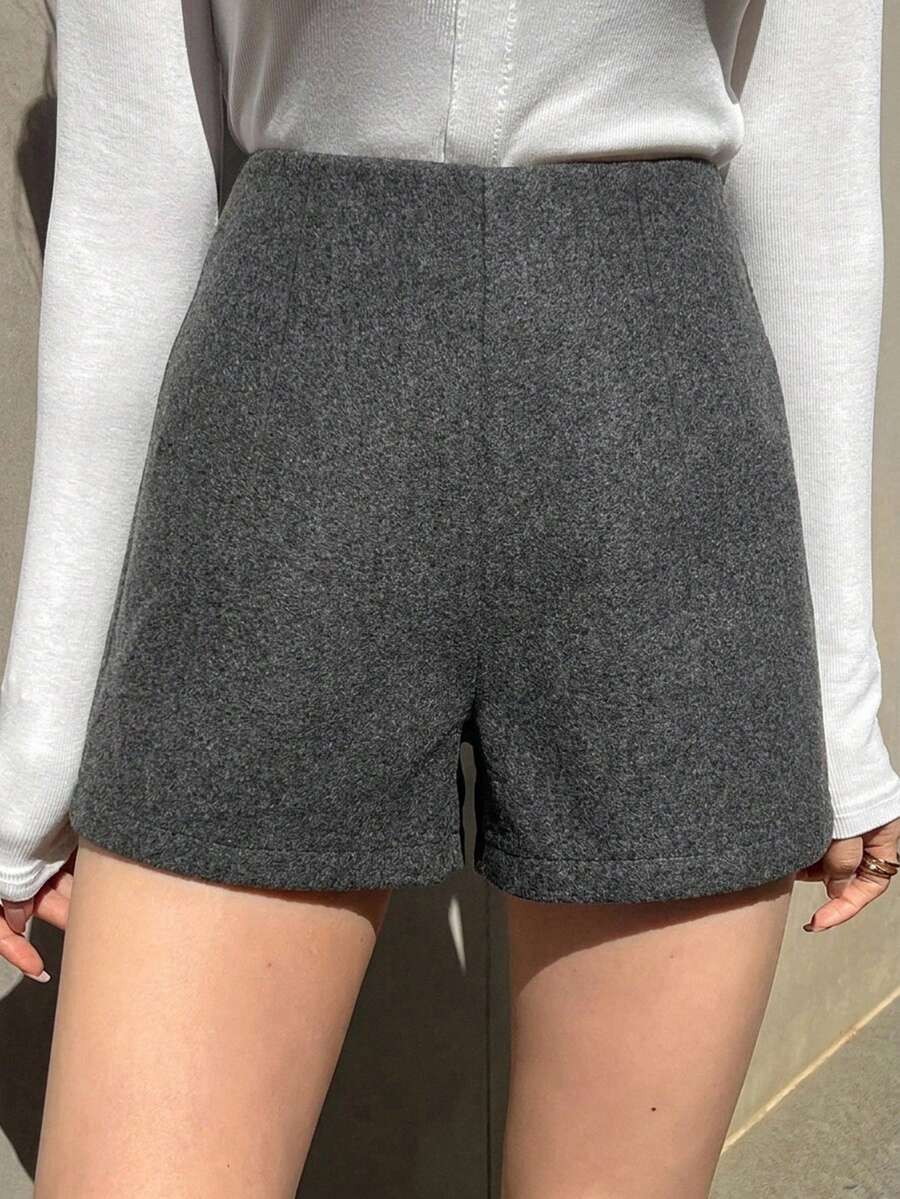 DAZY Women's Solid Color High Waist Casual Commute Shorts - Grey - View 1