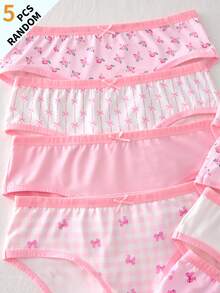 Teen Girls Minimalist Fashion Bow Series Comfortable 5-Piece Set Triangle Panties - Multicolor - View 6