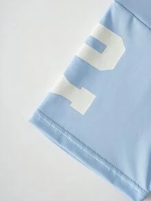 SHEIN Casuvi Kids 青少年男孩字母印花短袖T恤與長褲休閒兩件套 - 藍色 - 查看 6