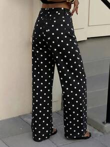 SHEIN Tall 女款波點圖案口袋寬腿寬鬆休閒牛仔褲 秋季教師褲 - 黑色 - 查看 3