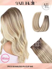 Seamless Clip Ins 7件裝直波浪 TP18/613 髒金與漂白金 130g/150g 全頭無縫 PU 夾式接髮片 100% 毛鱗片對齊雙層浸染 Remy 真人髮 高品質隱形夾式接髮 - S18/613 - 查看 1