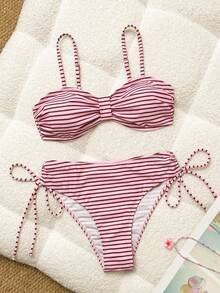 SHEIN SunnyBelle 春夏時尚熱銷女款度假條紋印花性感兩件式比基尼套裝 - 彩色 - 查看 5