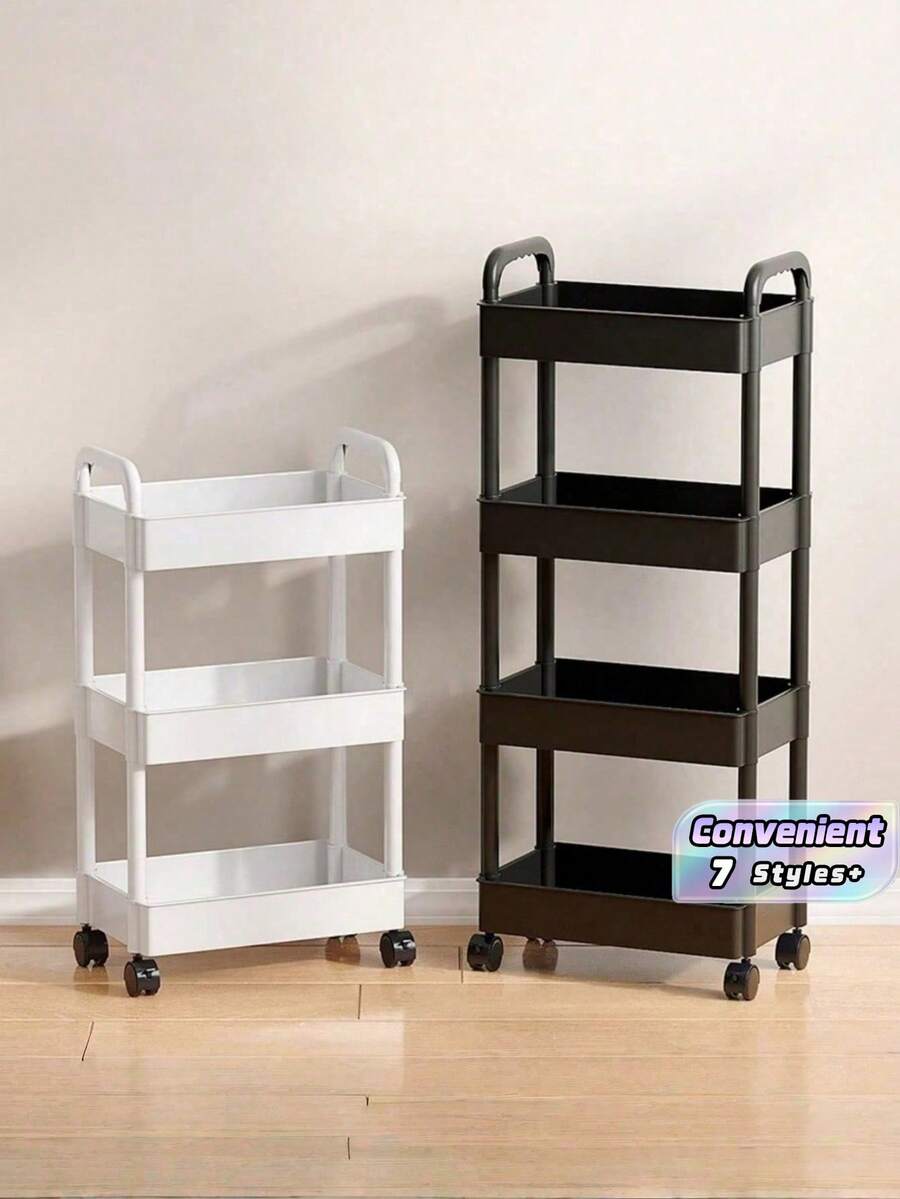 3/4/5-Tier Rolling Storage Cart With Wheels - Multi-Functional Organizer, Sturdy Plastic Construction, Easy To Assemble, Tool-Free, Space-Saving Storage Rack Suitable For Kitchens, Bathrooms, Offices, Bedrooms - Suitable For Home And Commercial Use - Car Storage Rack/Black - View 1