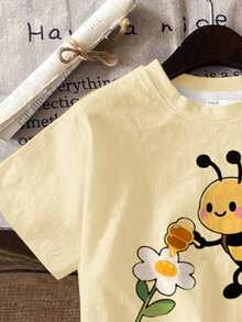 Tween Girl Casual Minimalist Cartoon Pattern Short Sleeve & Shorts 2 Pieces Set, Suitable For Summer - Multicolor - View 5