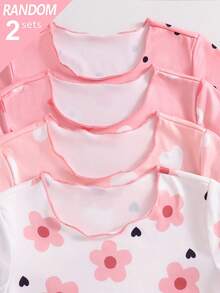 SHEIN 4件組少女可愛蝴蝶結與愛心印花短袖短褲針織睡衣家居服套裝 - 彩色 - 查看 4