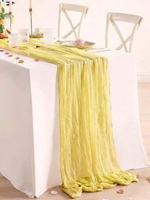 1/5pcs Polyester Yellow Crinkle Table Runner, Suitable For Holiday Graduation Ceremony, Birthday Party Decoration, Wedding Supplies, Holiday Home Party Room Dining Table Decor, Baby Shower, Bridal Shower Tablecloth, Banquet Party Table Runner, Gauze - Yellow - View 2