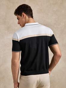Courvante Men's Slim Fit Short Sleeve Colorblock Striped Knit Polo Shirt - Multicolor - View 3
