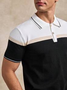 Courvante Men's Slim Fit Short Sleeve Colorblock Striped Knit Polo Shirt - Multicolor - View 7