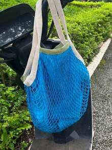 Joivida 1Pc Cotton Mesh Shopping Tote With Lining, Large Shoulder Bag For Supermarket, Travel & Beach, Reusable Storage Bag - multicolor - View 17