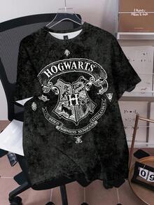 HARRY POTTER X SHEIN Men's Summer Casual Badge Print T-Shirt - White - View 1