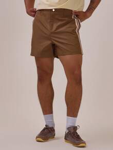 Musero Straight Leg Shorts Taping Detail Waistband With Belt Loops And Back Pockets Spring Summer Essentials - Brown - View 3