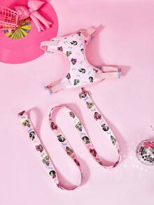 THE POWERPUFF GIRLS X PETSIN Set Harness dan Tali Kekang Hewan Peliharaan Kartun Lucu - Berwarna merah muda - View 1