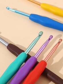 9/12pcs Color TPR Soft Handle Crochet Hook, Colorful Hook Head, Handmade DIY Yarn Knitting Tool, Multi Specification Single Head Crochet Hook - B - View 3