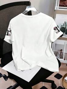 HELLO KITTY AND FRIENDS | SHEIN 女款夏季休閒可愛 Y2K 卡通字母印花 T-shirt，適合早午餐、學校、日常穿著，白色 - 白色 - 查看 2